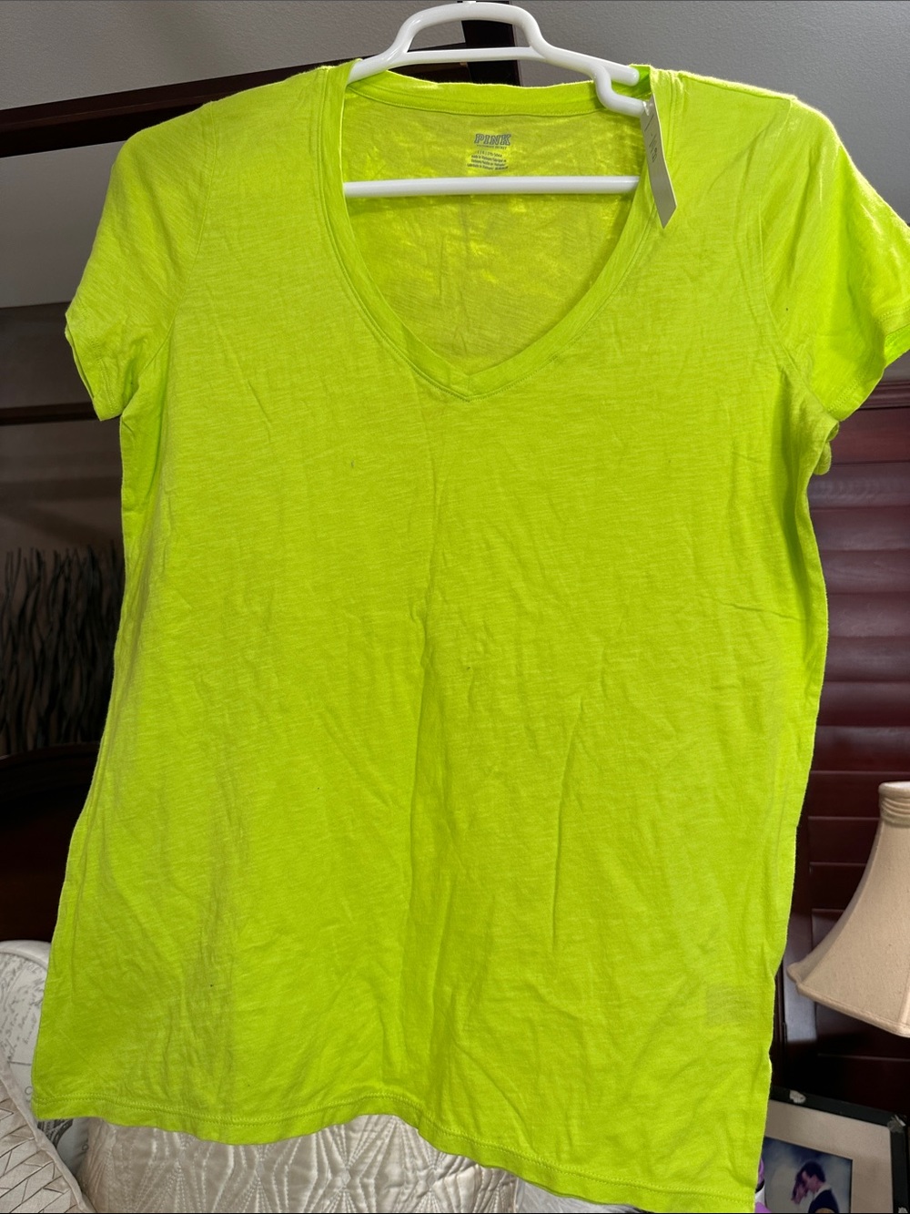 PINK Victoria's Secret Neon V-Neck Tee - Bright Yellow-Green